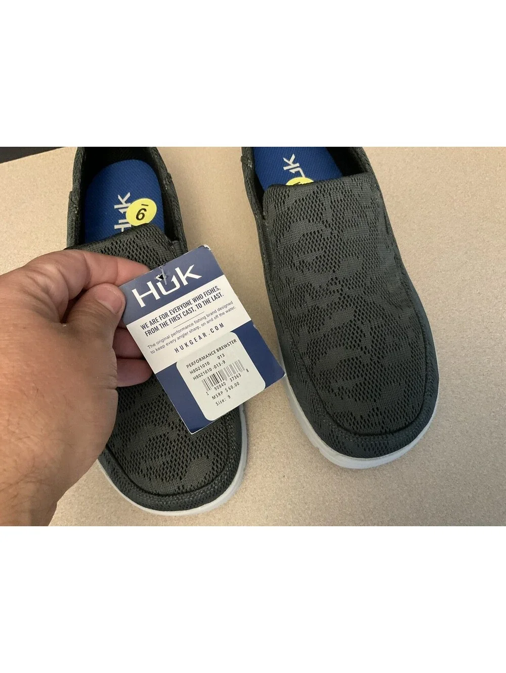 New! Mens HUK Performance Brewster Grey Slip On Causal Shoes. Size 9. Nice!!!
